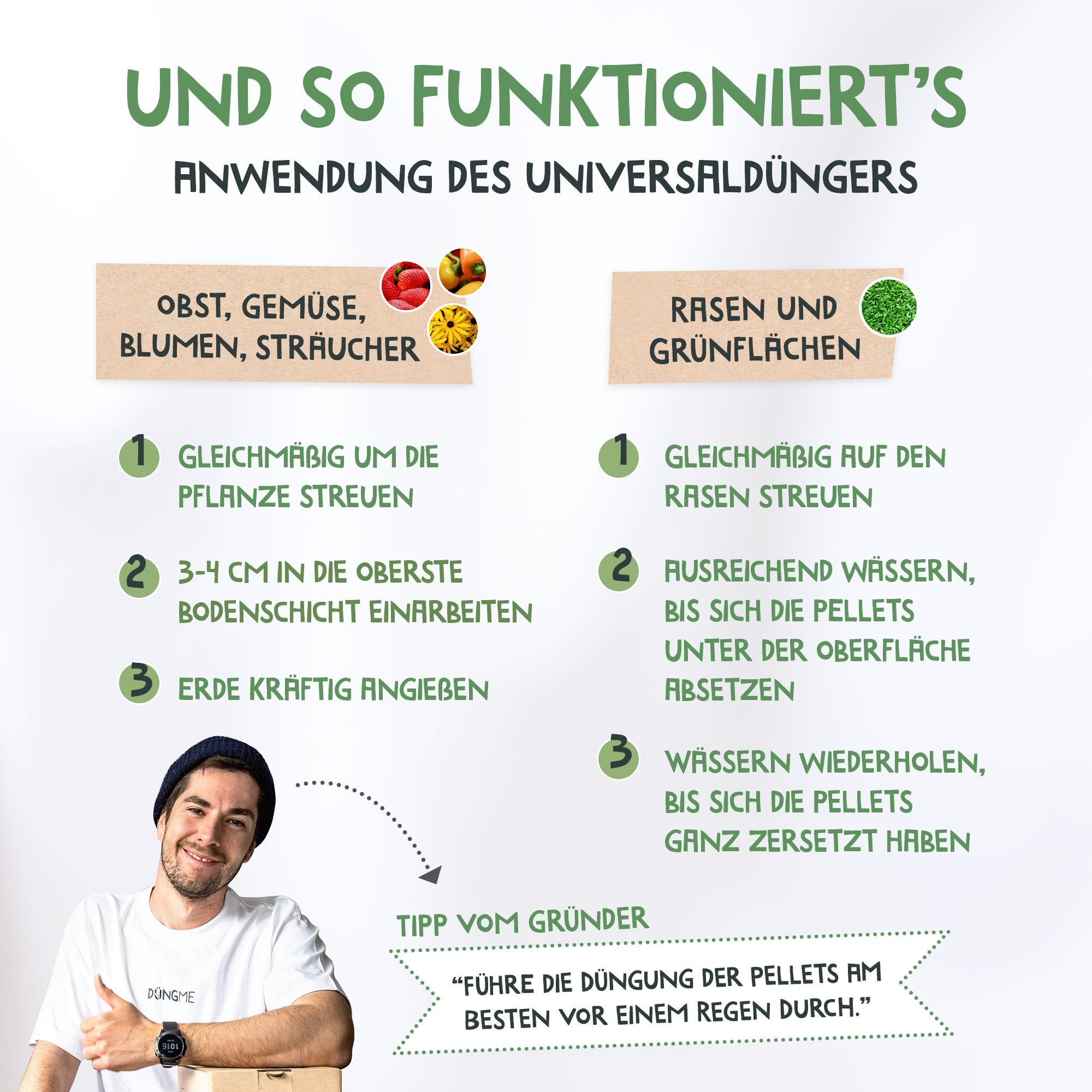 Der universaldünger ist biologisch, organisch und einfach zum Dosieren.